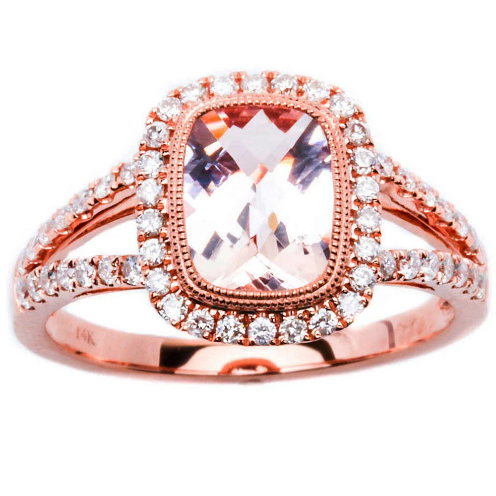 <span>GEMSTONE CLOSEOUT! </span> 1.74ct Morganite & Round Diamond 14kt Rose Gold HALO Style Engagement Ring