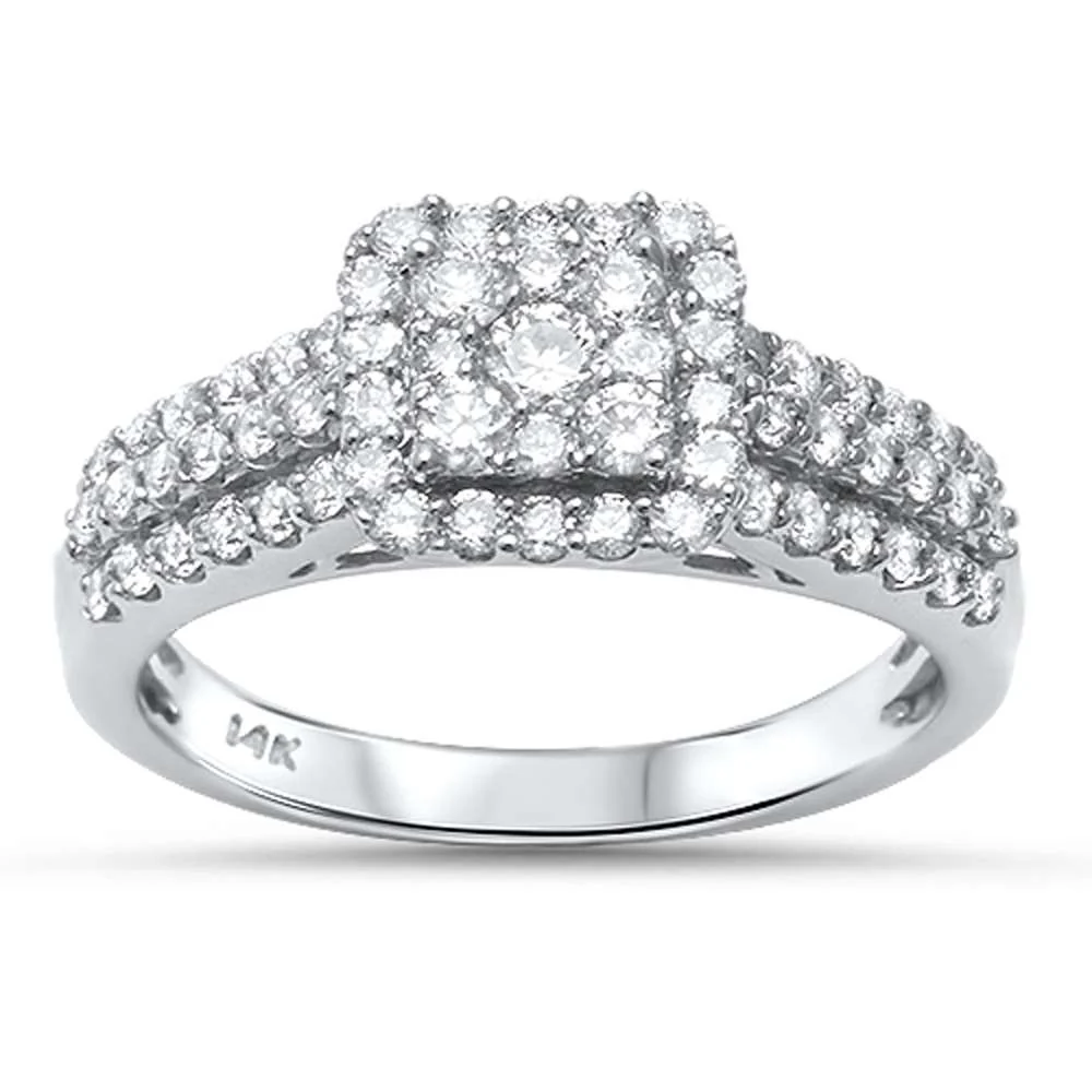 <span>DIAMOND  CLOSEOUT! </span> .88ct 14kt White Gold Square Diamond Engagement Promise Ring Size 6.5