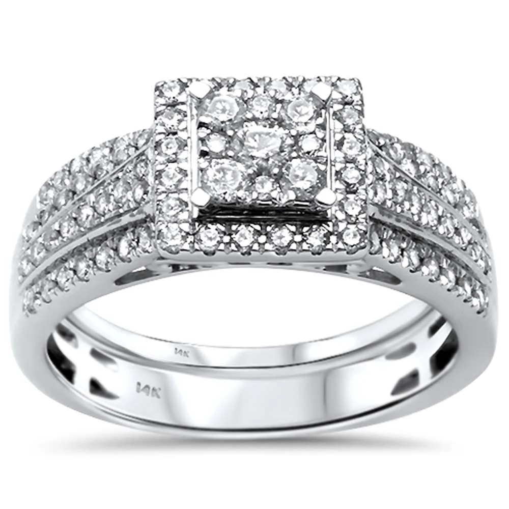 <span>DIAMOND CLOSEOUT! </span>.77ct G SI 14kt White Gold Princess Diamond Engagement Bridal Set Ring Size 6.5