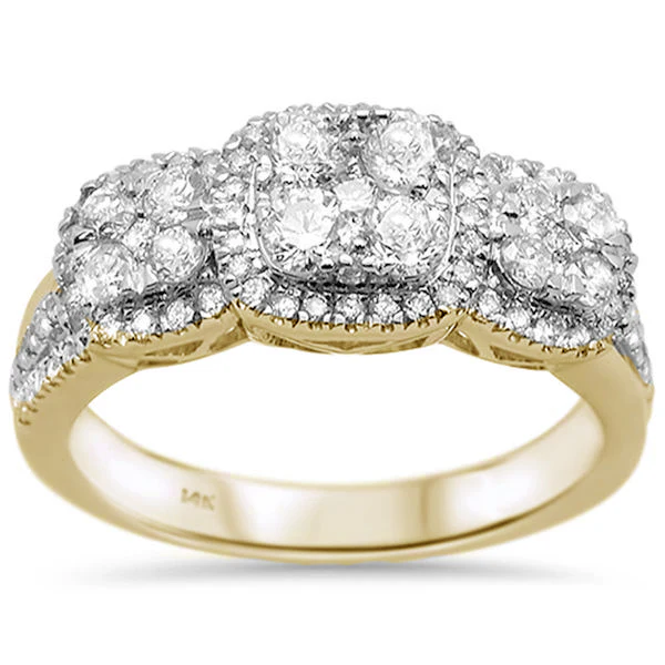 <span>DIAMOND CLOSEOUT! </span> .92ct 14k Yellow Gold Three Stone Anniversary Diamond Ring Size 6.5
