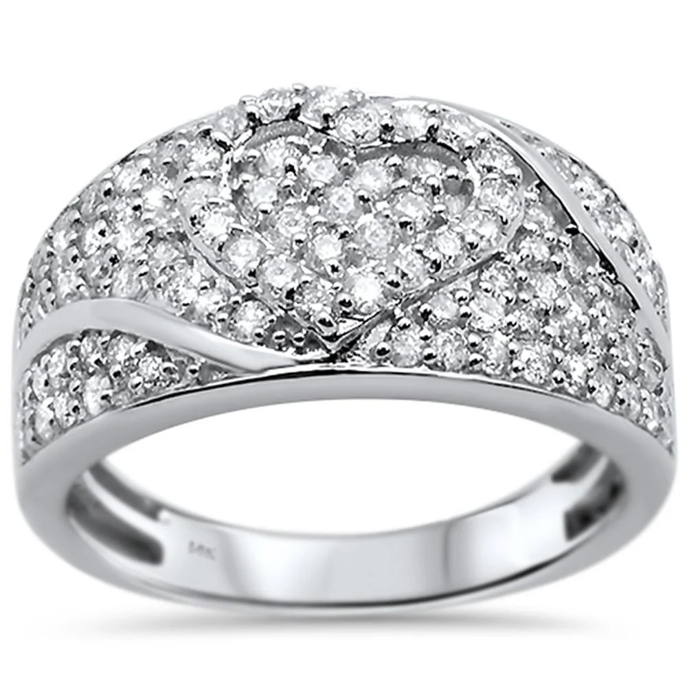 <span>DIAMOND CLOSEOUT! </span> .97ct 14k White Gold Heart Diamond Band Statement Ring Size 6.5