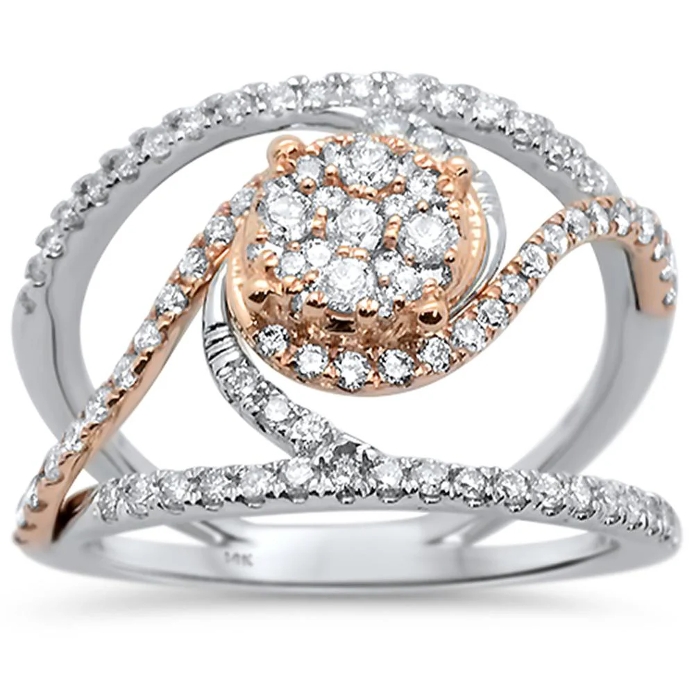 <span>DIAMOND CLOSEOUT! </span>.90ct 14k Two Tone Gold Statement Diamond Ring Size 6.5