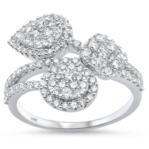 <span>DIAMOND CLOSEOUT! </span> 1.10ct 14k White Gold Diamond Fashion Statement Trendy Ring Size 6.5