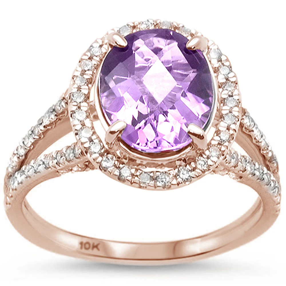 <span>GEMSTONE CLOSEOUT! </span> 2.95ct 10k Rose Gold Natural Oval Pink Amethyst & Diamond Ring Size 6.5