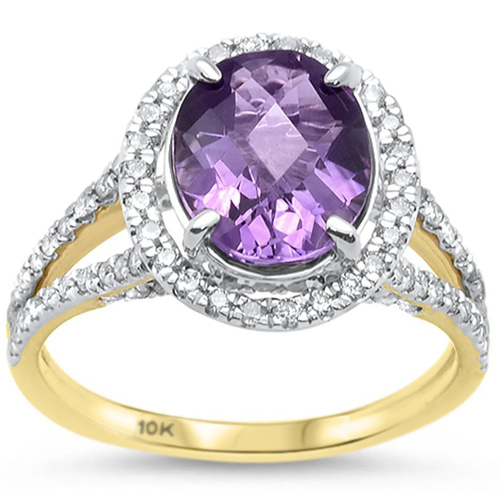 <span>GEMSTONE CLOSEOUT! </span> 2.71cts 10k Yellow Gold Oval Amethyst Diamond Ring Size 6.5