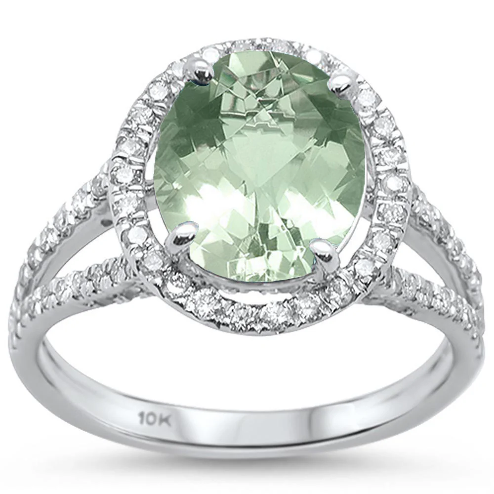 <span>GEMSTONE CLOSEOUT! </span> 2.98cts 10k White Gold Oval Green Amethyst Diamond Ring Size 6.5