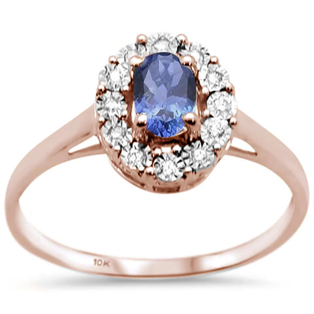 <span>GEMSTONE CLOSEOUT </span>! .86ct 10K Rose Gold Oval Tanzanite & Diamond Ring Size 6.5