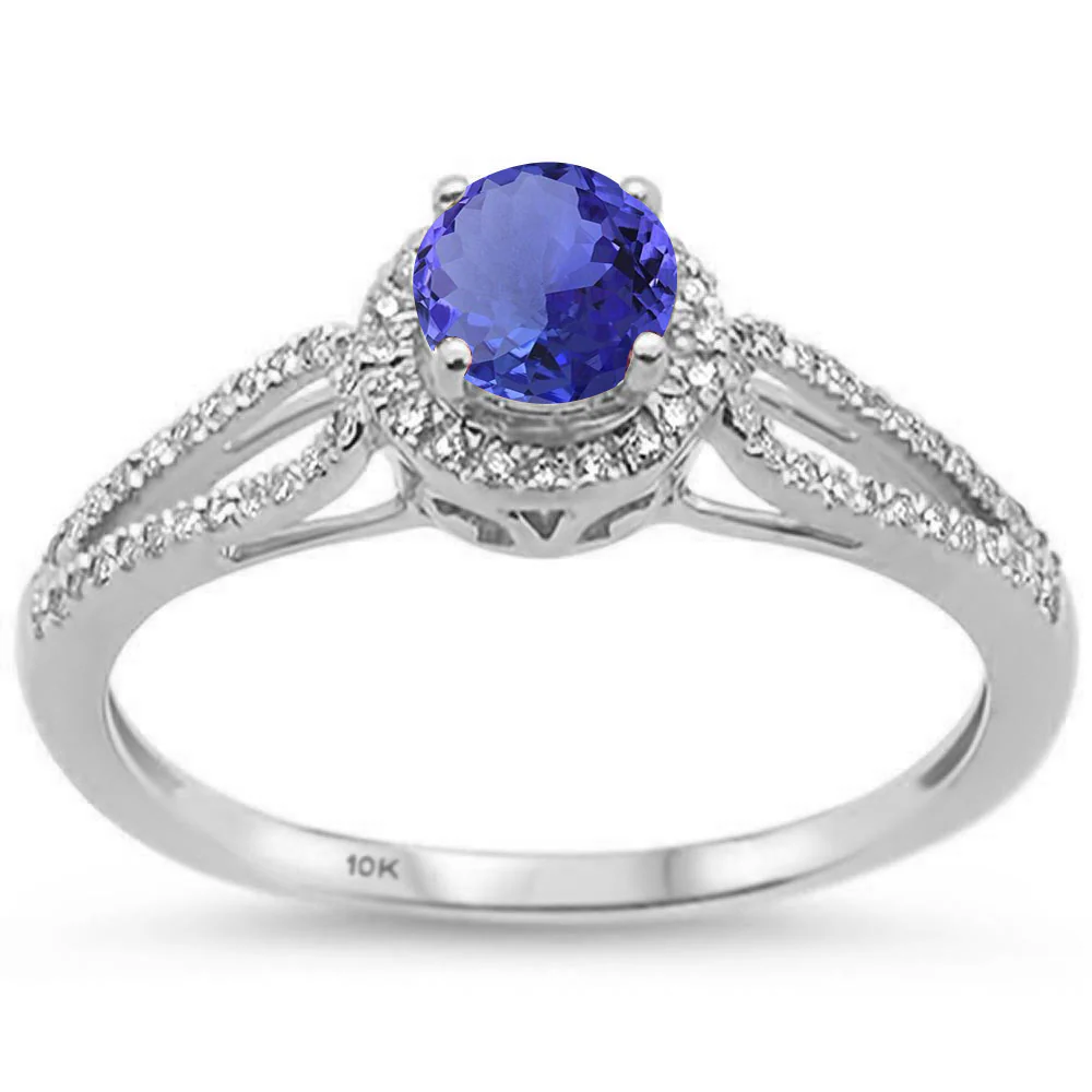 <span>GEMSTONE CLOSEOUT </span>! .81ct Round Tanzanite 10k White Gold Diamond Ring Size 6.5