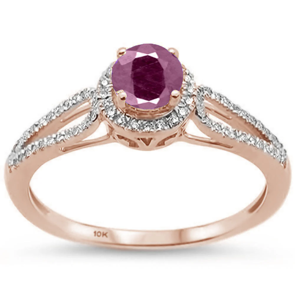 <span>DIAMOND CLOSEOUT! </span>.79ct 10k Rose Gold Natural Round Ruby & Diamond Ring Size 6.5