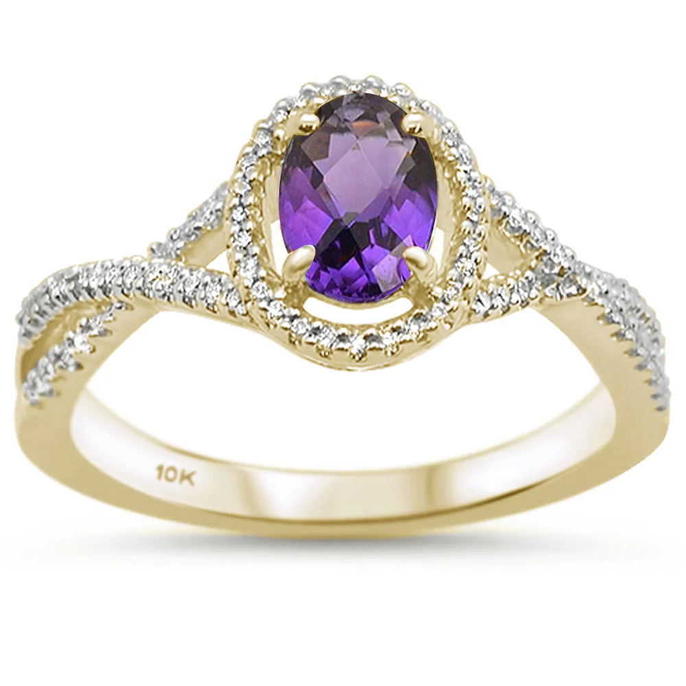 <span>GEMSTONE CLOSEOUT </span>! .77cts 10k Yellow Gold Oval Amethyst & Diamond Ring Size 6.5