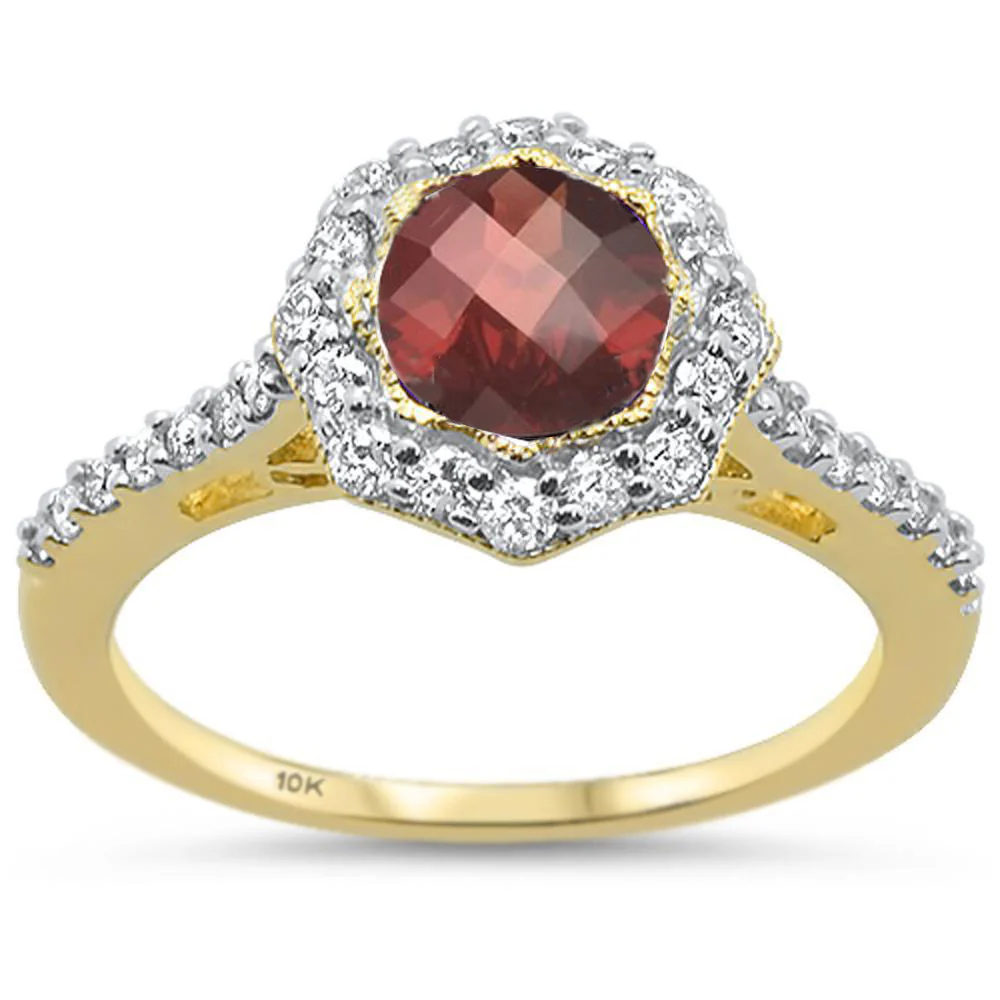 <span>DIAMOND CLOSEOUT! </span>1.68ct F SI 10k Yellow Gold Natural Garnet & Diamond Ring Size 6.5