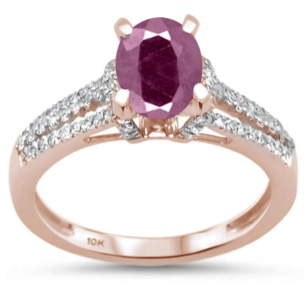 <span>DIAMOND CLOSEOUT! </span>1.04ct F SI 10k Rose Gold Ruby & Diamond Ring Size 6.5