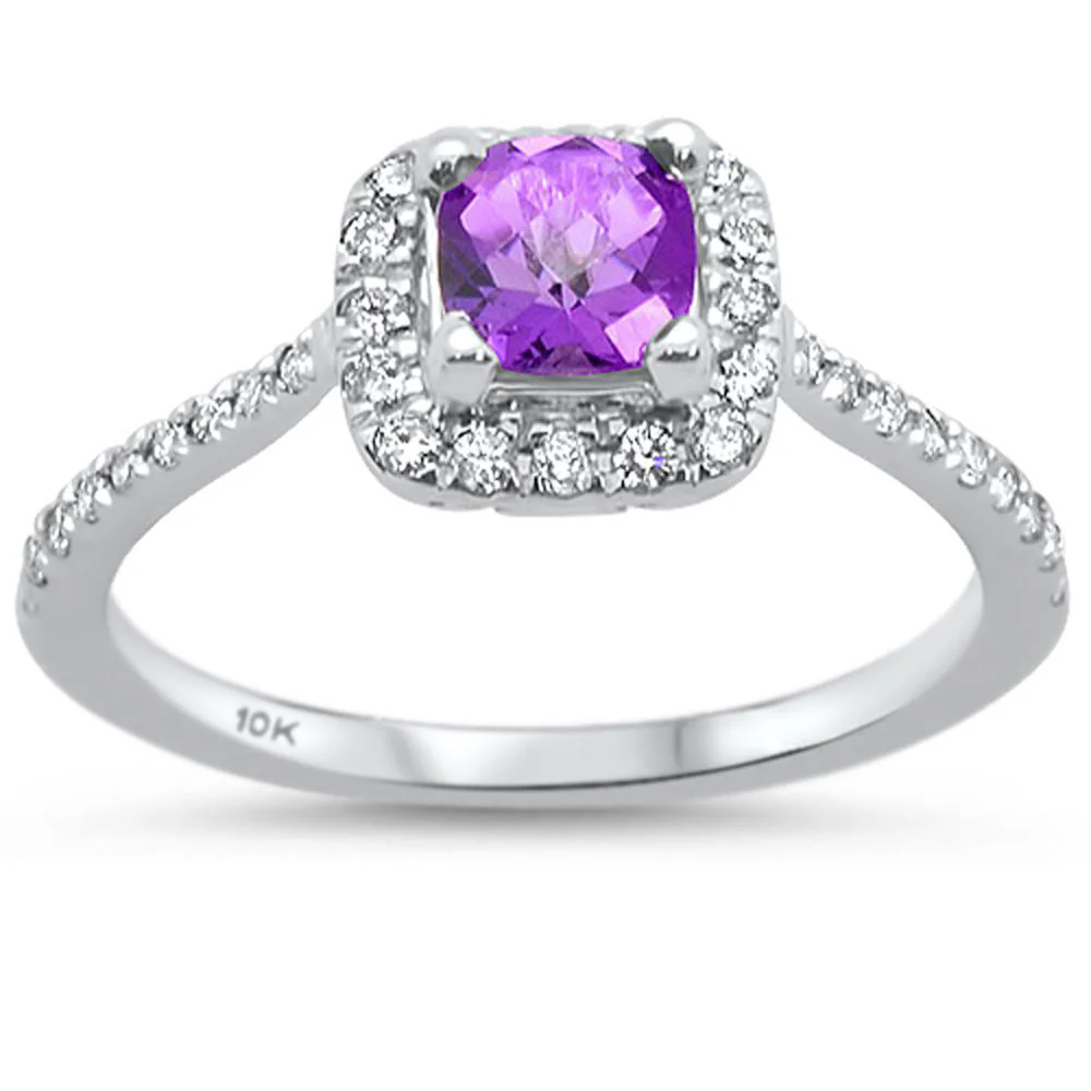 <span>GEMSTONE CLOSEOUT </span>! 0.73cts 10k White gold Cushion Amethyst Diamond Ring Size 6.5