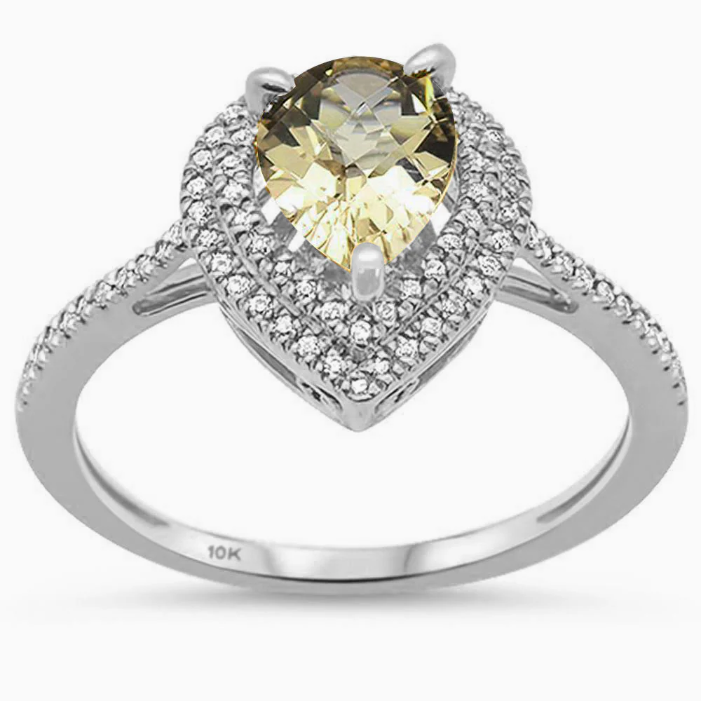 <span>DIAMOND CLOSEOUT! </span>1.2ct 10K White Gold Olive Topaz & Diamond Ring Size 6.5