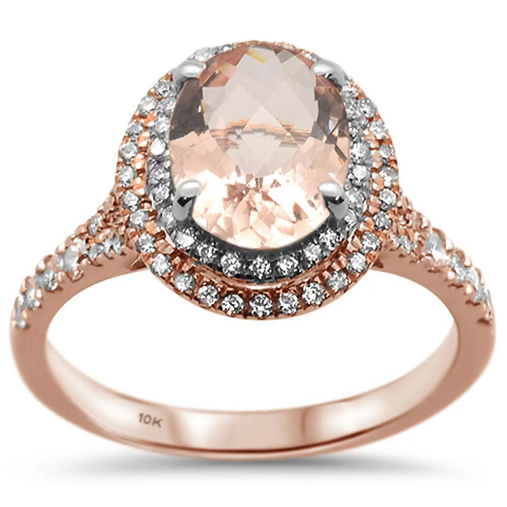 <span>GEMSTONE CLOSEOUT! </span> 2.08ct 10k Two Tone Gold Oval Morganite & Diamond Ring