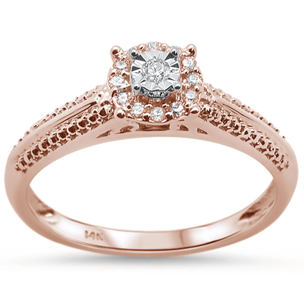 <span>DIAMOND CLOSEOUT! </span>.10ct 14KT Rose Gold Diamond Filigree Round Solitaire Ring Size 6.5