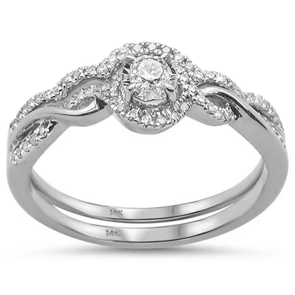 <span style="color:purple">SPECIAL!</span> .26cts 14k White Gold Diamond Solitaire Engagement Bridal Ring Set
