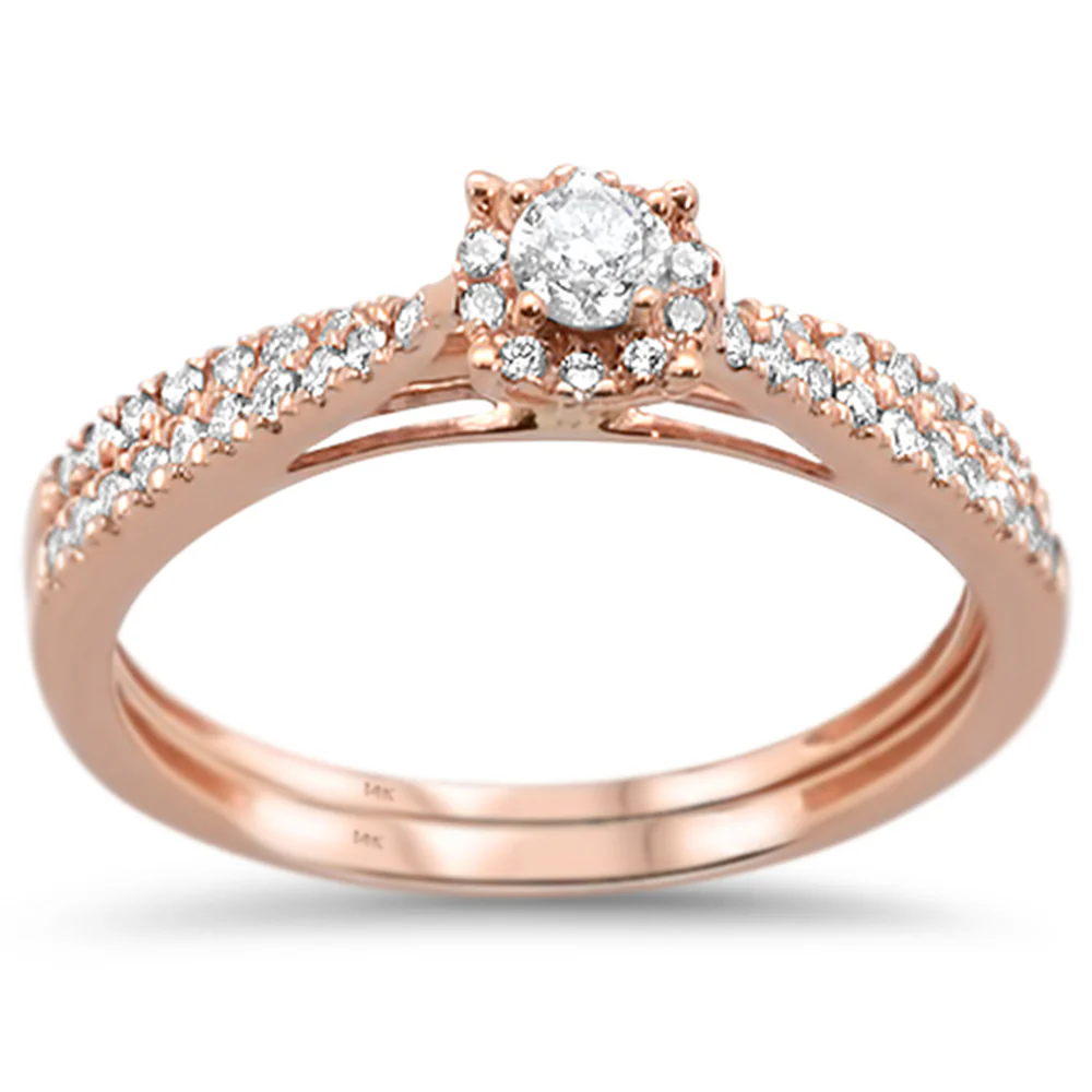 <span>DIAMOND CLOSEOUT! </span>.40ct 14k Rose Gold Diamond Engagement Promise Wedding Set Ring Size 6.5