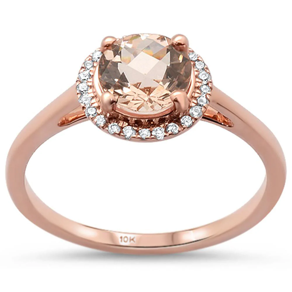 <span>GEMSTONE CLOSEOUT </span>! 1.06ct F SI Round Morganite 10k Rose Gold Diamond Ring Size 6.5