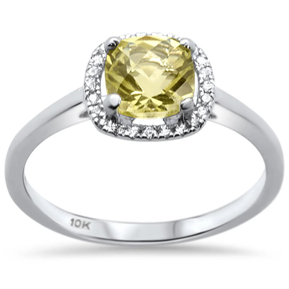 <span>DIAMOND CLOSEOUT! </span> .93ct Cushion Cut Lemon Topaz 10k White Gold Diamond Ring Size 6.5