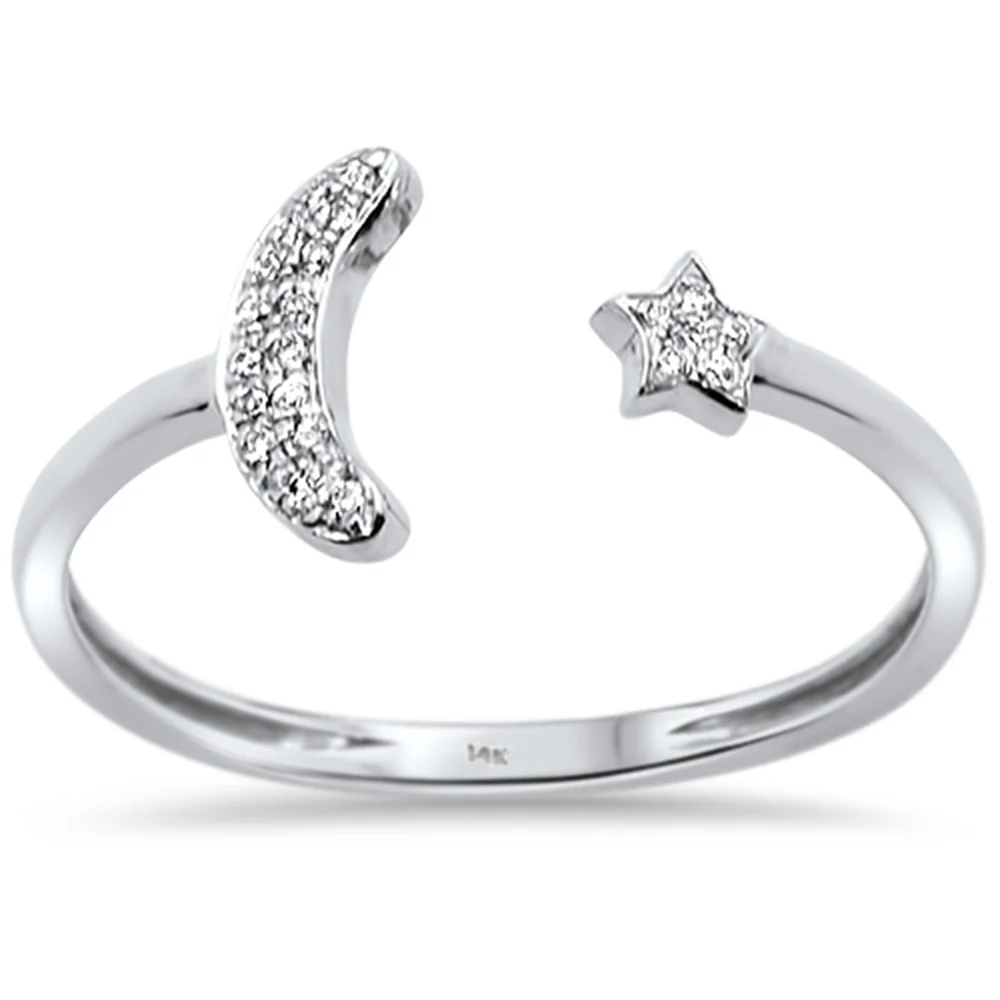 <span>DIAMOND CLOSEOUT! </span>.04ct 14kt White Gold Moon & Star Celestial Open Diamond Ring Size 6.5