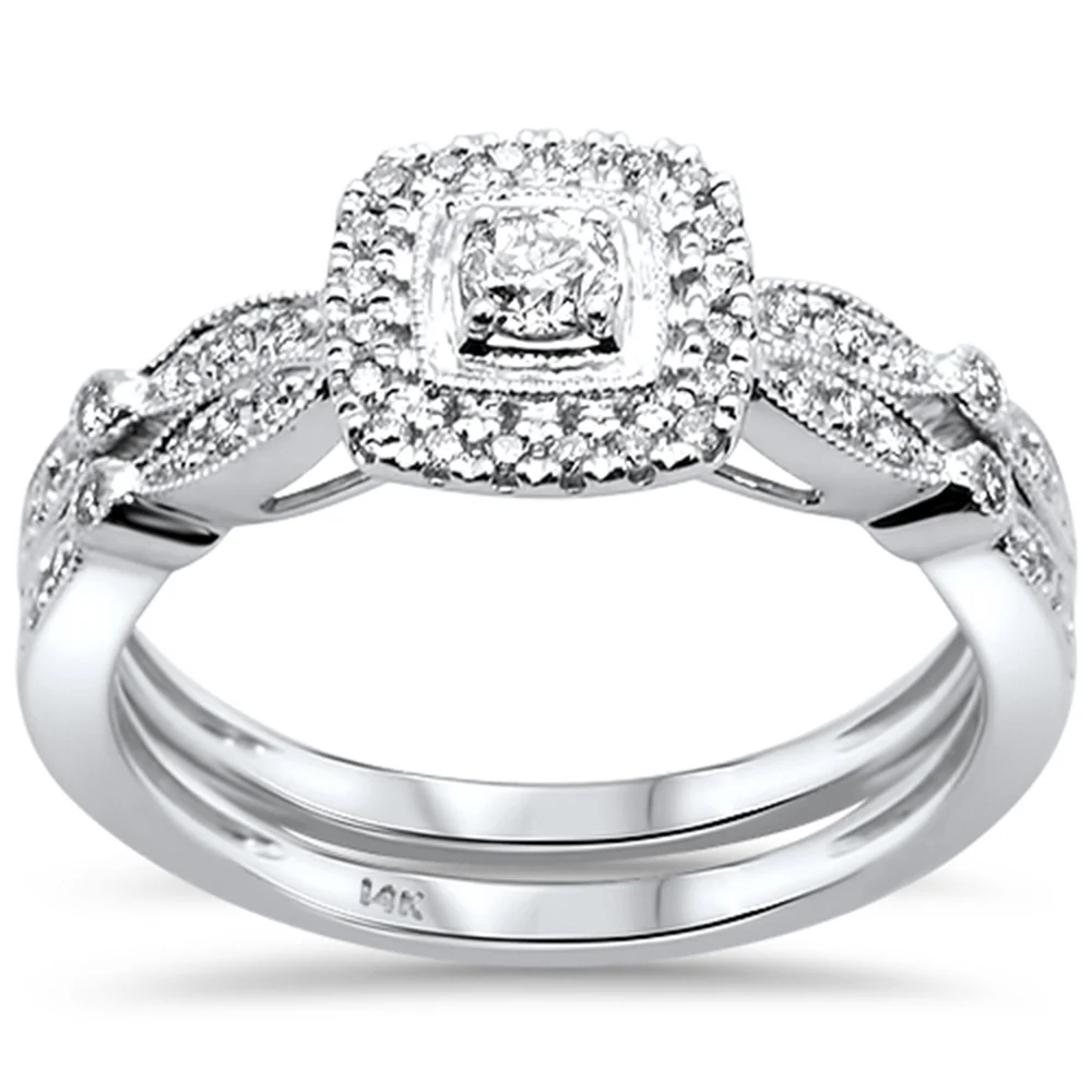 <span>DIAMOND CLOSEOUT! </span> .39ct 14kt White Gold Square Diamond Engagement Ring Bridal Set Size 7
