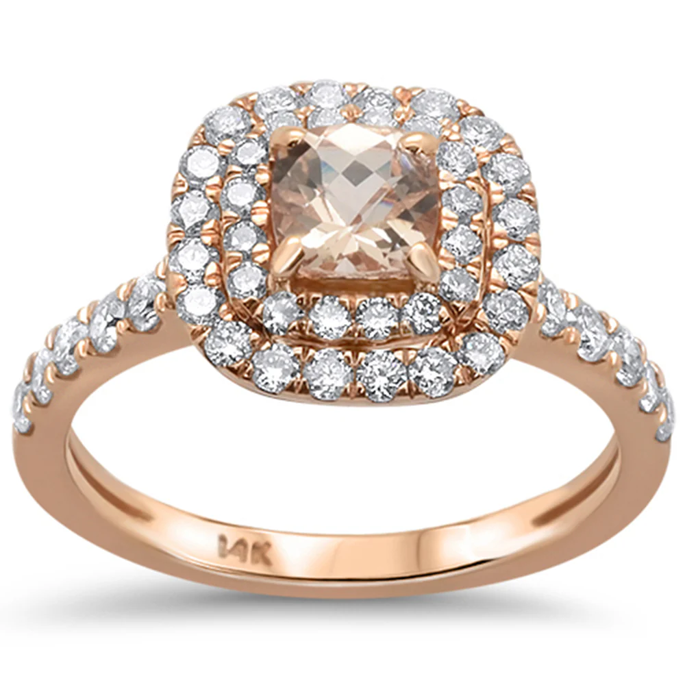 <span>GEMSTONE CLOSEOUT! </span> 1.23ct 14kt Rose Gold Cushion Cut Morganite & Diamond Ring Size 6.5