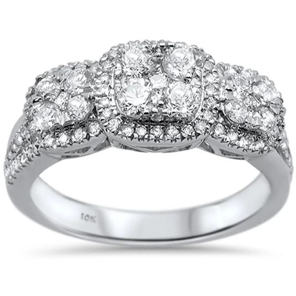 <span>DIAMOND CLOSEOUT! </span>.90ct 10k White Gold Three Stone Anniversary Diamond Ring Size 6.5