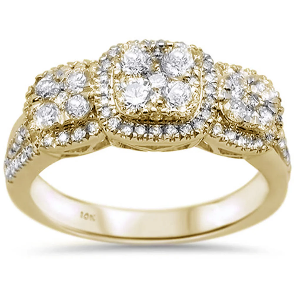 <span>DIAMOND CLOSEOUT! </span>.88ct 10k Yellow Gold Three Stone Anniversary Diamond Ring Size 6.5