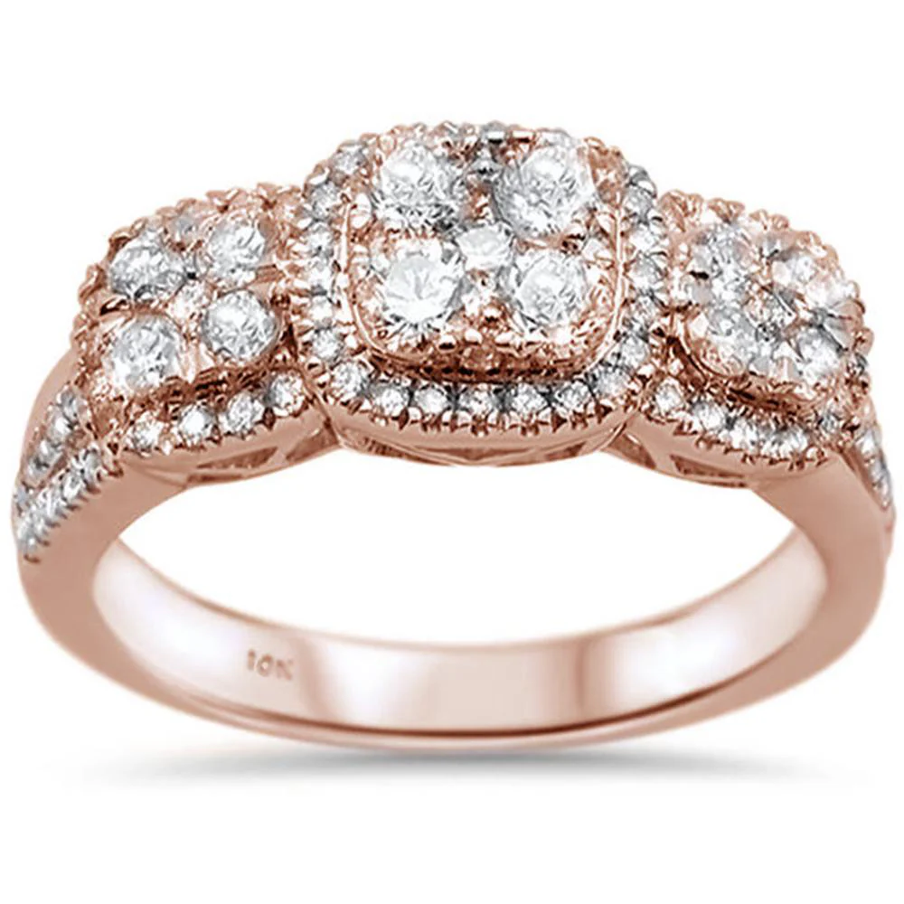 <span>DIAMOND CLOSEOUT! </span> .92ct 10K Rose Gold Round Diamond Three Stone Ring Size 6.5