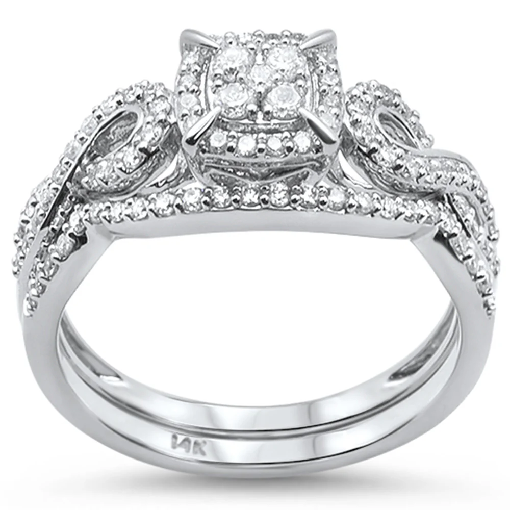 <span>DIAMOND CLOSEOUT! </span> .48ct 14k White Gold Square Diamond Engagement Bridal Set Ring Size 6.5
