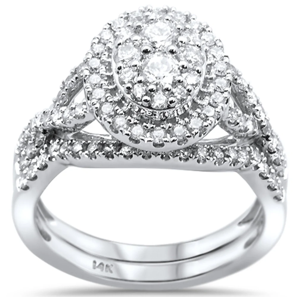 <span>DIAMOND CLOSEOUT! </span> 1.00ct 14k White Gold Oval Shape Diamond Engagement Ring Bridal Set