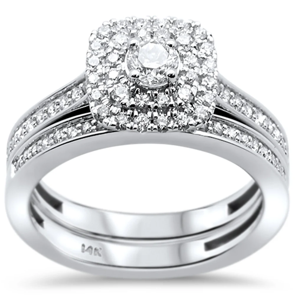 <span>DIAMOND CLOSEOUT! </span>.75ct 14k White Gold Diamond Engagement Bridal Set Ring Size 6.5
