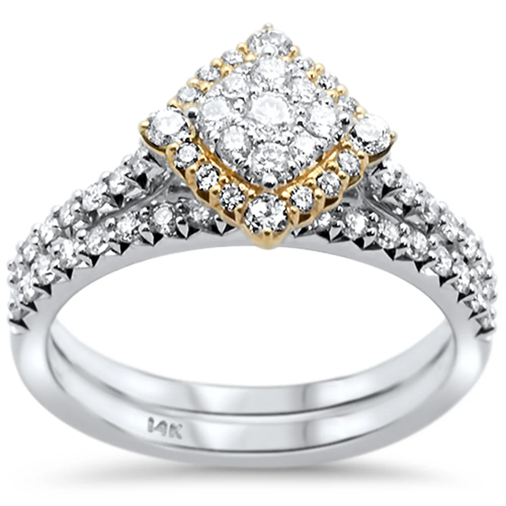 <span>DIAMOND CLOSEOUT! </span>.75ct G SI 14k Two Tone Gold Square Shape Diamond Engagement Ring Bridal Set 6.5