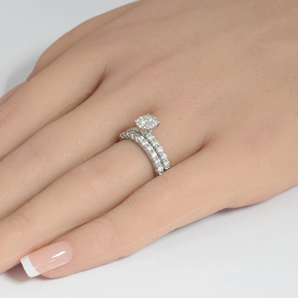 <span>DIAMOND CLOSEOUT! </span>1.00ct 14k White Gold Round Diamond Engagement Ring Bridal Set Size 6.5 - Image 2