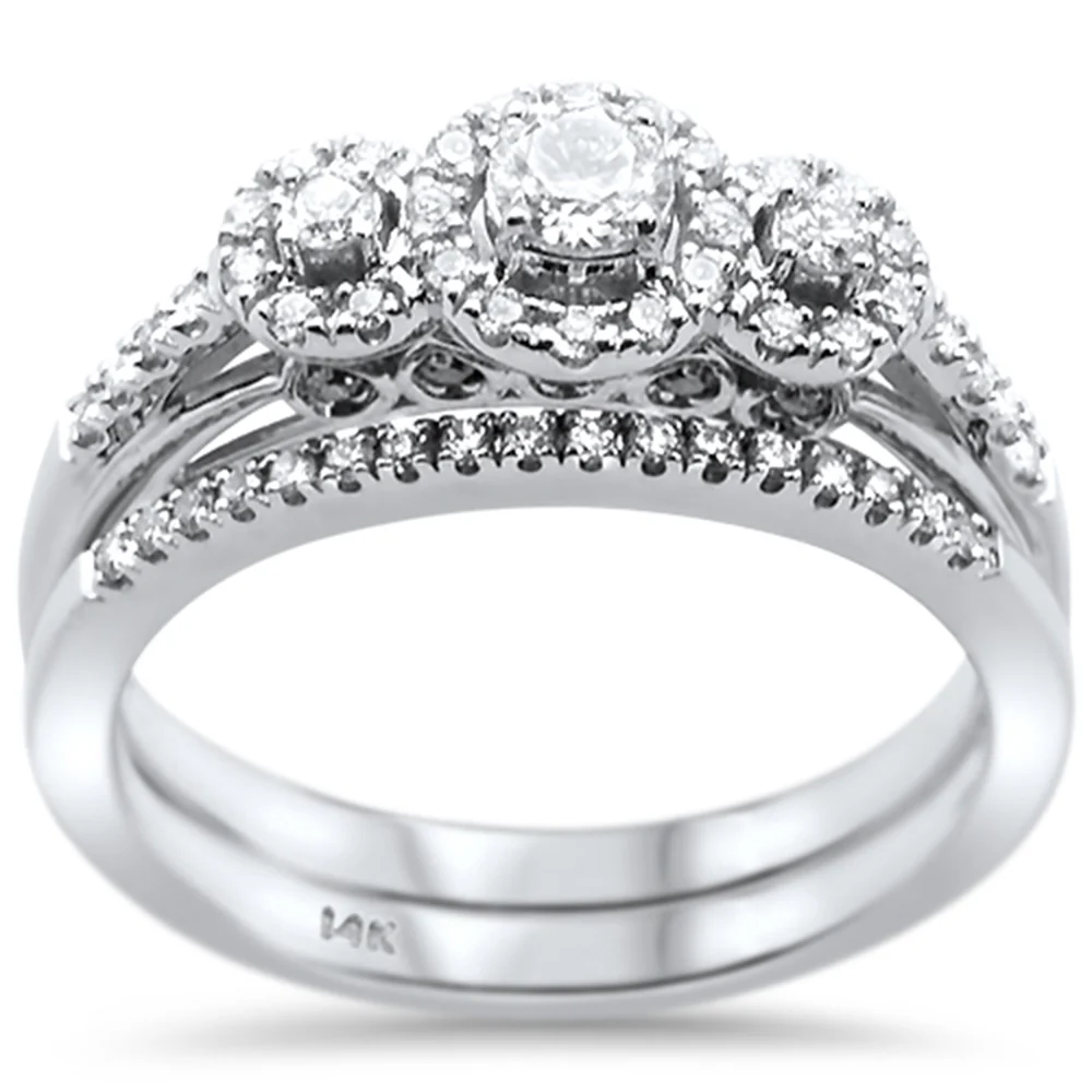 <span>DIAMOND CLOSEOUT! </span> .48ct 14k White Gold Diamond Three Stone Engagement Bridal Set Ring