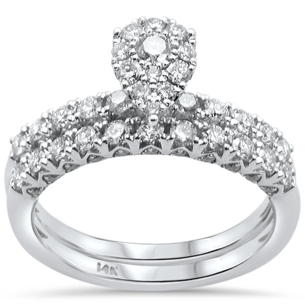 <span style="color:purple">SPECIAL!</span>.99ct 14k White Gold Diamond Pear Shape Engagement Ring Bridal Set