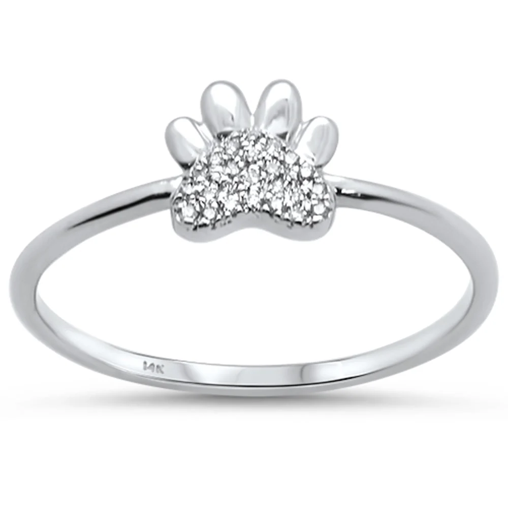 <span>DIAMOND  CLOSEOUT! </span>.04ct 14K White Gold Cute Paw Print Diamond Ring Size 6.5