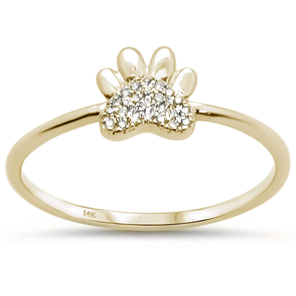 <span>DIAMOND CLOSEOUT! </span> .04ct 14K Yellow Gold Cute Paw Print Diamond Ring Size 6.5