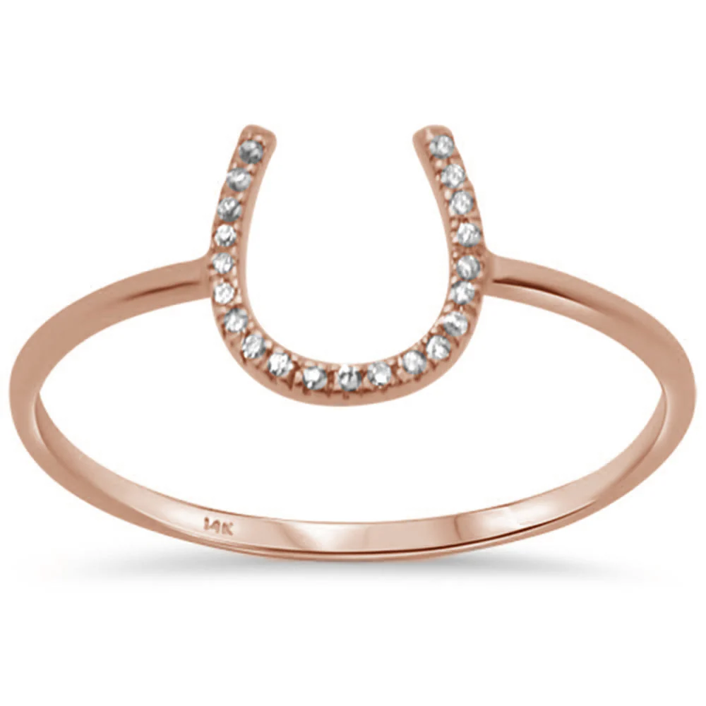 .04ct 14K Rose Gold Round Horse Shoe Diamond Ring Size 6.5