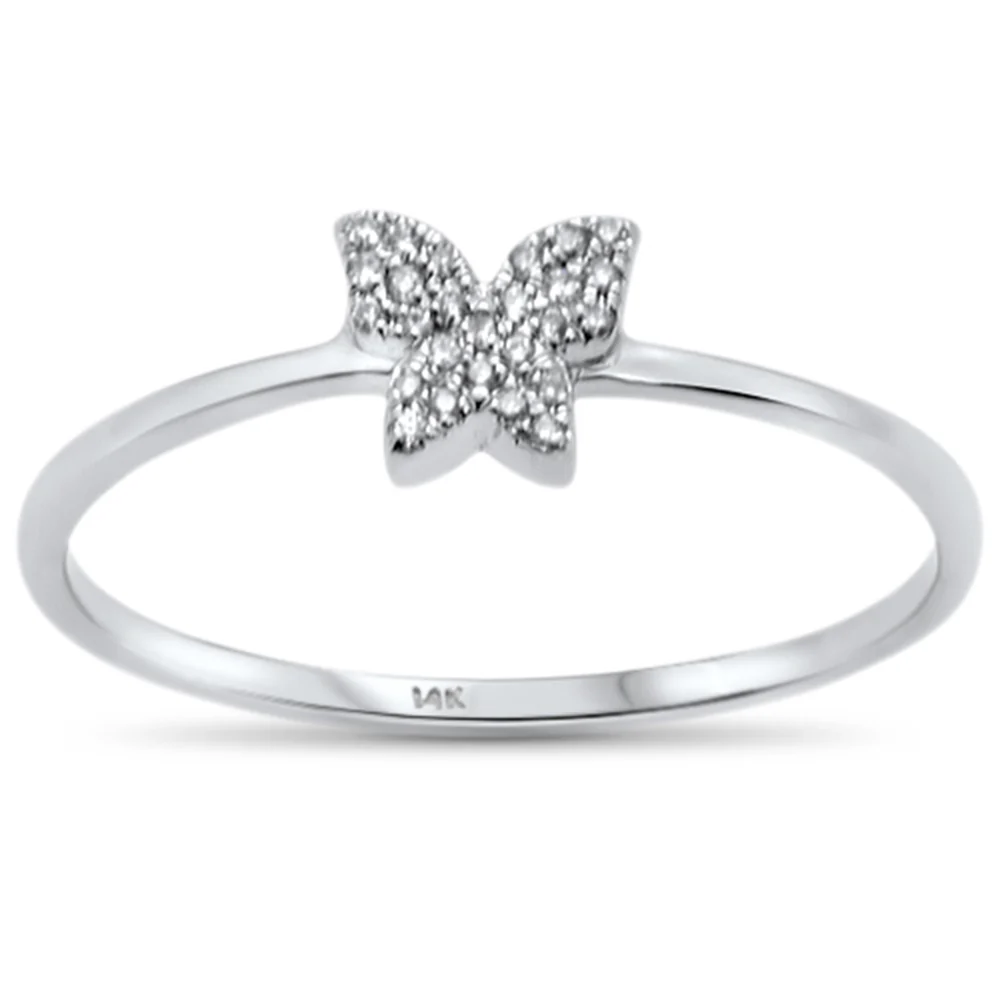<span>DIAMOND CLOSEOUT! </span>.05ct 14KT White Gold Trendy Butterfly Diamond Ring Size 6.5