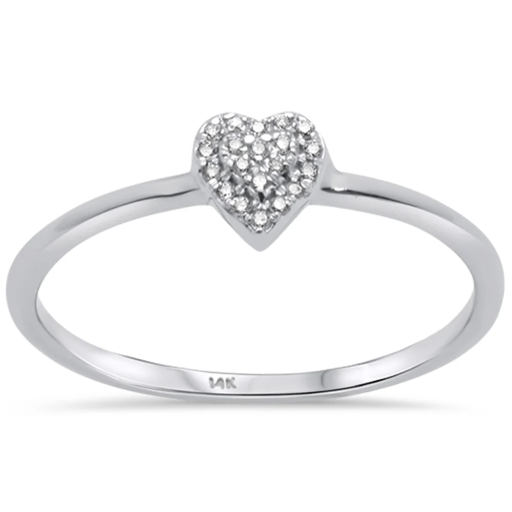 <span>DIAMOND CLOSEOUT! </span> .03ct 14KT White Gold Pave Heart Trendy Diamond Ring Size 6.5