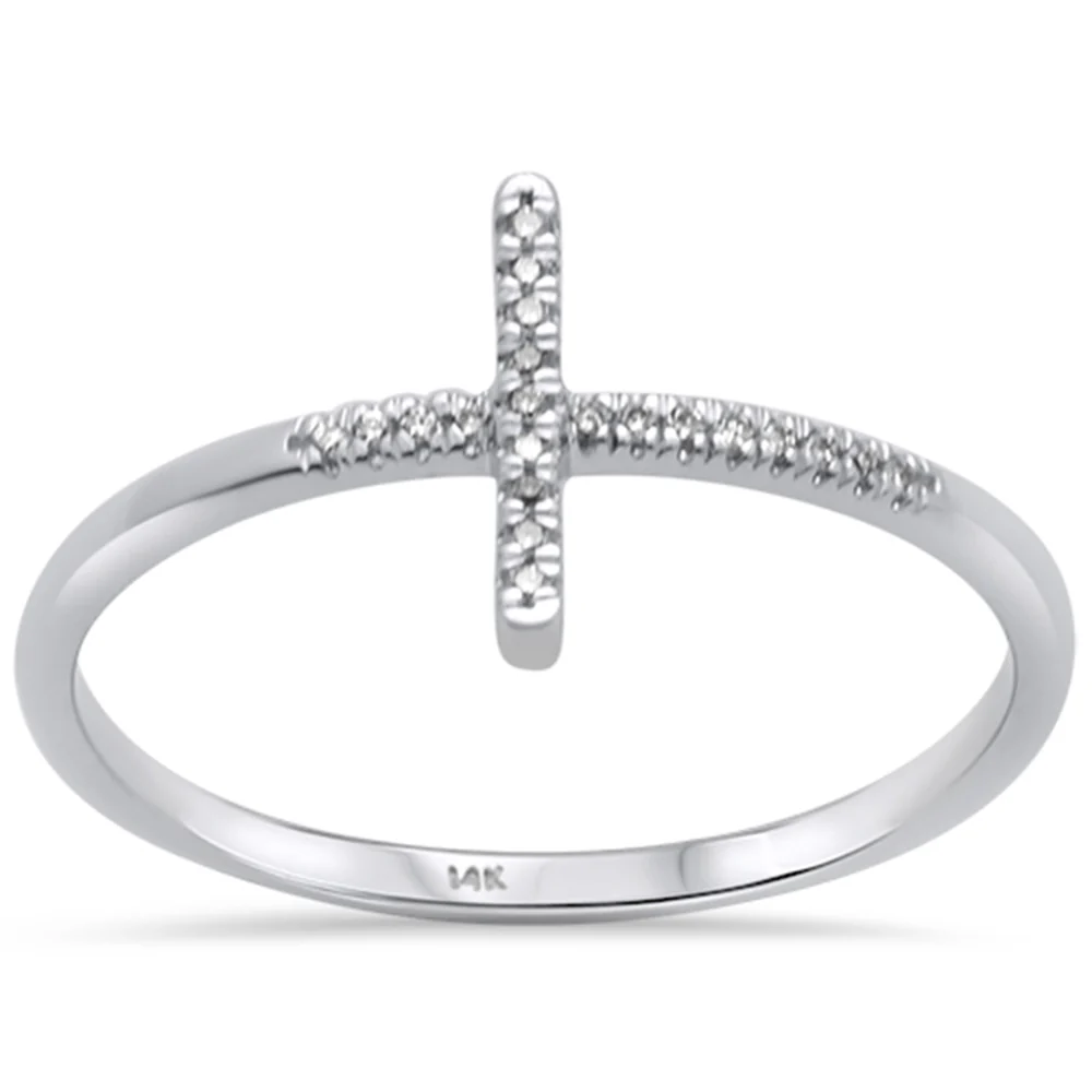 <span>DIAMOND CLOSEOUT! </span>.04ct 14KT White Gold Sideways Cross Diamond Ring Size 6.5