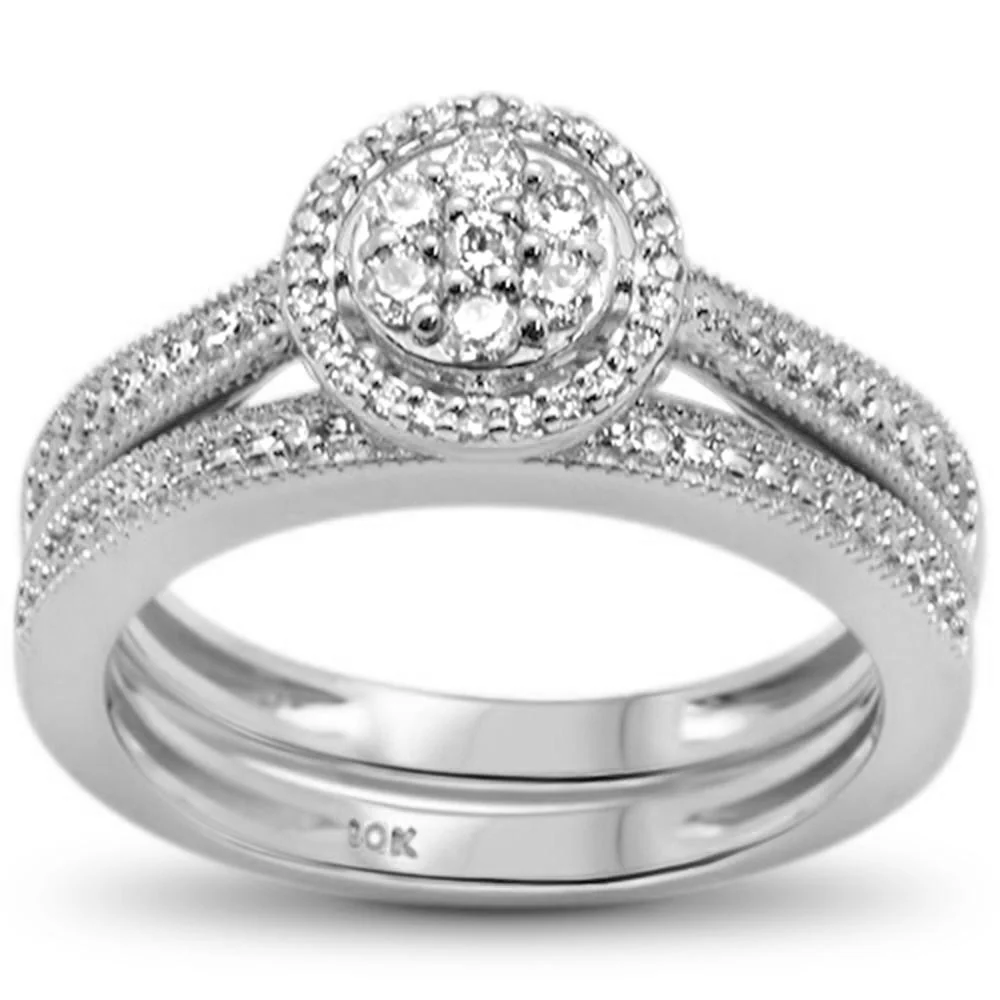 <span>DIAMOND CLOSEOUT! </span>.26ct G SI 10K White Gold Round Diamond Bridal Set Engagement Ring Size 6.5