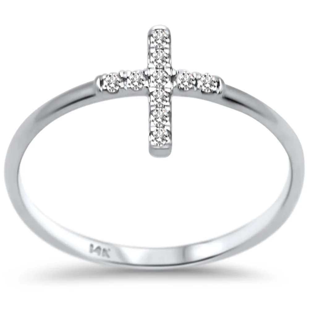 <span>DIAMOND CLOSEOUT! </span>.10ct F SI 14K White Gold Cross Purity Diamond Trendy Ladies Ring Size 6.5