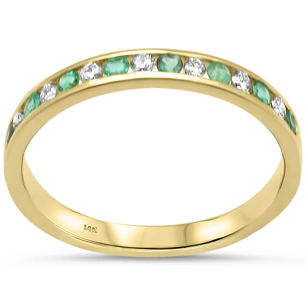 <span>DIAMOND CLOSEOUT! </span>.26ct G SI 14K Yellow Gold Diamond & Emerald Gemstone Anniversary Band Ring Size 6.5