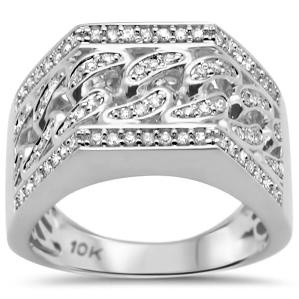 <span>DIAMOND CLOSEOUT! </span> .55ct G SI 10K White Gold Diamond Men's Cuban Link Ring Size 10