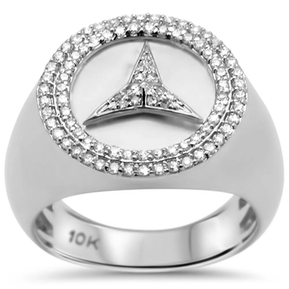 <span>DIAMOND CLOSEOUT! </span> .53ct G SI 10K White Gold Diamond Men's Micro Pave Emblem Ring Size 10