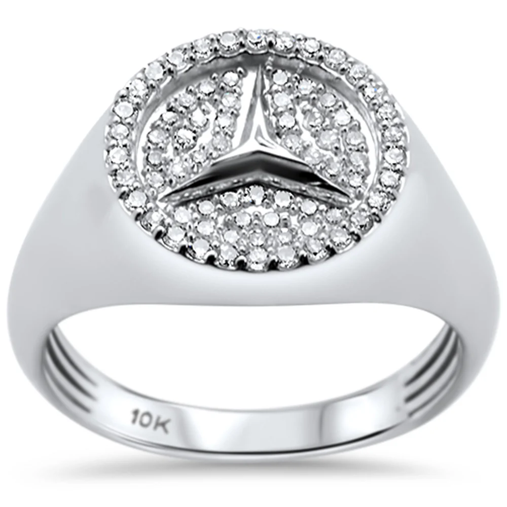 <span>DIAMOND CLOSEOUT! </span>.51ct G SI 10K White Gold Diamond Men's Logo Signet Ring Size 10