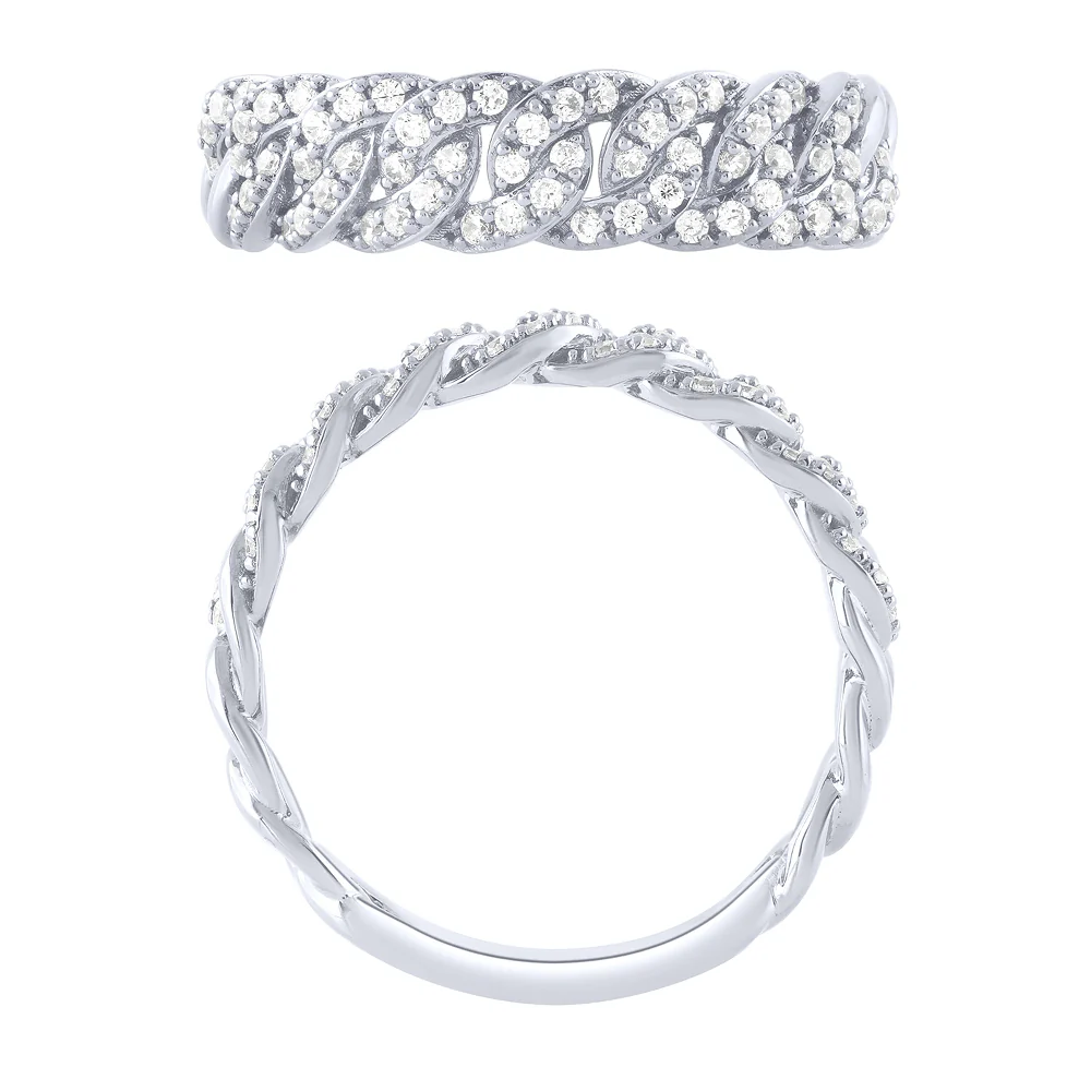 <span>DIAMOND CLOSEOUT! </span> .33ct G SI 14KT White Gold  Diamond Ladies Cuban Ring Size 6.5 - Image 2